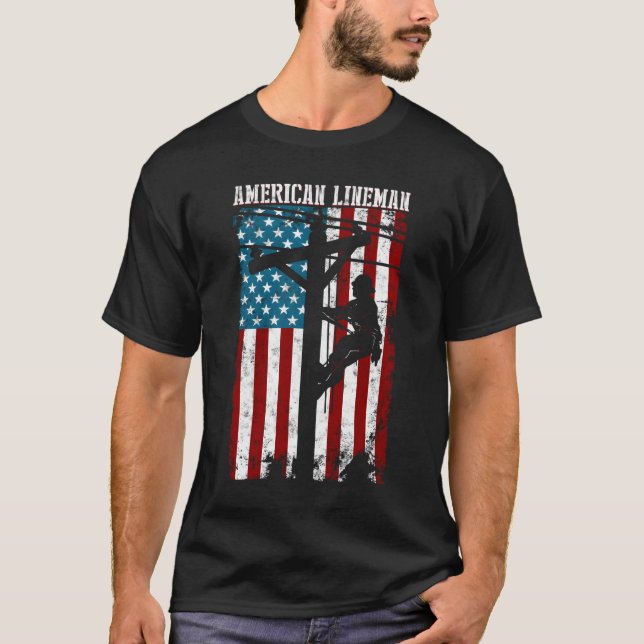 Line American Flag Electric Cable Patriotic Line T Shirt (Framsida)