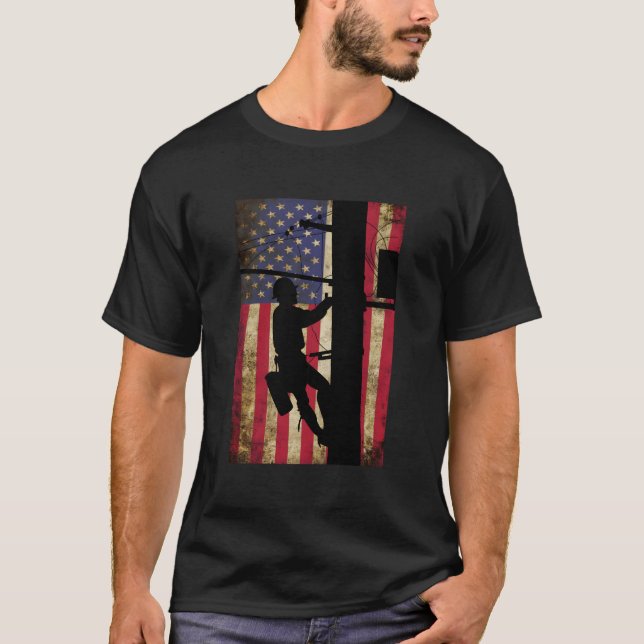 Line American Flag Electric Cable T Shirt (Framsida)