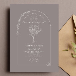 Line Art Arch Bouquet Amethyst Bröllop Inbjudningar