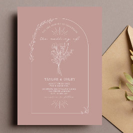 Line Art Arch Bouquet  Rosa Bröllop Inbjudningar