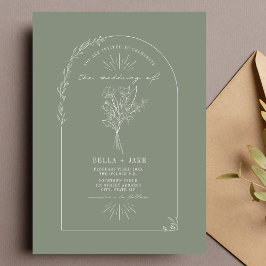 Line Art Arch Bouquet Sage Grönt Bröllop Inbjudningar