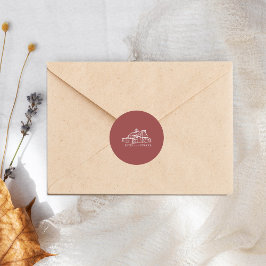 Line Art Barn Muted Red Farm Fall Wedding Runt Klistermärke