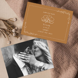 Line Art Blommigt Bröllop Goldenrod Spara Datumet