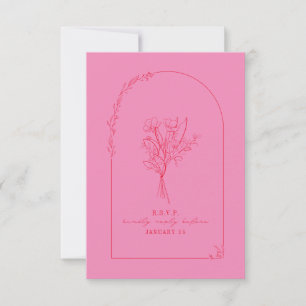 Line Art Bouquet Arch Rosa Red Bröllop OSA Kort