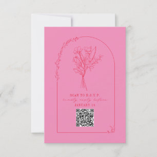 Line Art Bouquet Arch Rosa Red Bröllop QR OSA Kort