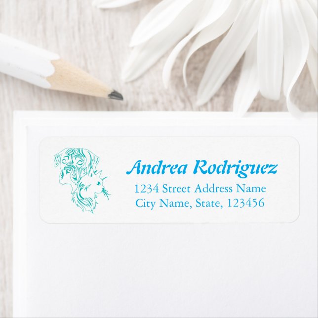 Line Art Cat and Dog With Personalized Name Returadress Etikett (Insitu)