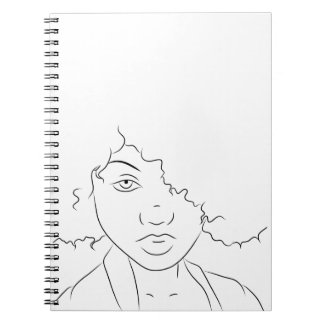 Line Art Curly Hair Girl Anteckningsbok