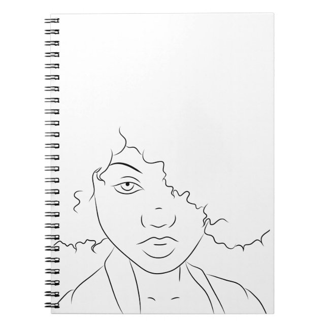 Line Art Curly Hair Girl Anteckningsbok (Framsidan)