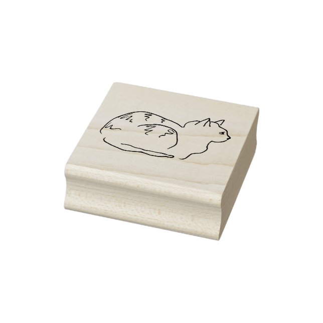 Line Art Drawing Striped Cat Wood Art Stamp Stämpel (Stämpel)