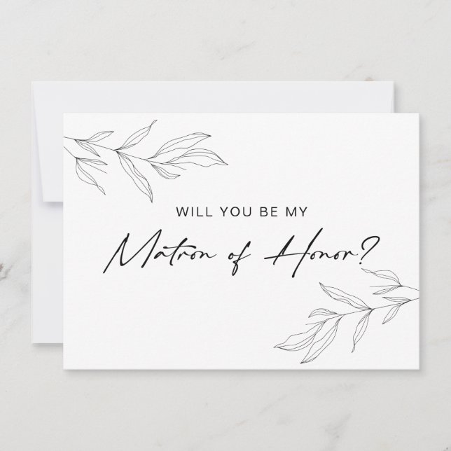 Line Art Foliage Löv Matron of Honor Card Tack Kort (Framsida)