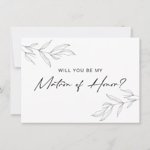 Line Art Foliage Löv Matron of Honor Card Tack Kort
