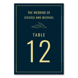 Line Art Guld Löv Deep Blue Elegant bröllop Bordsnummer