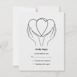 Line Art Hearts & Hands Wedding RSVP Card OSA Kort