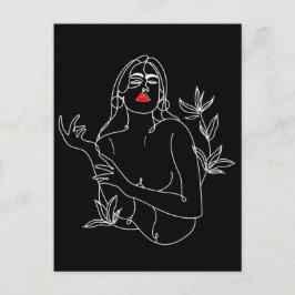 Line Art illustration. Femme en noir et blanc Vykort