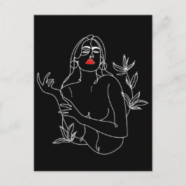 Line Art illustration. Femme en noir et blanc Vykort