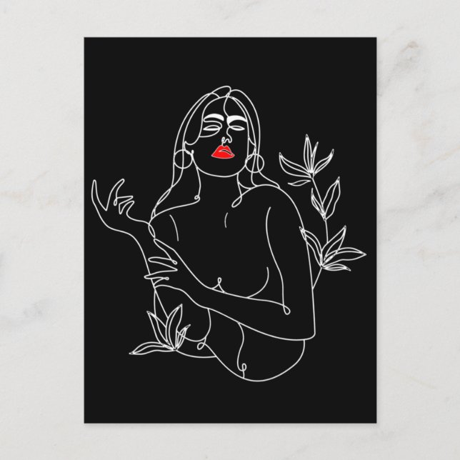 Line Art illustration. Femme en noir et blanc Vykort (Framsida)
