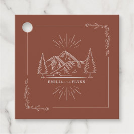 Line Art Mountains Bröllop Terracotta Bröllop Gåvor Etiketter