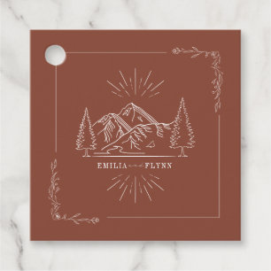 Line Art Mountains Bröllop Terracotta Bröllop Gåvor Etiketter