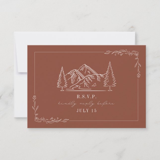 Line Art Mountains Terracotta Bröllop OSA Card (Framsida)