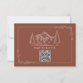 Line Art Mountains Terracotta QR Code Bröllop OSA Kort