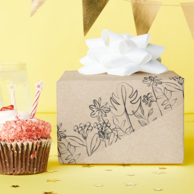  Line Art on Kraft Paper  Presentpapper (Födelsedagsfest)