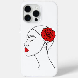 Line Art Porträtt i Woman med Röd ros