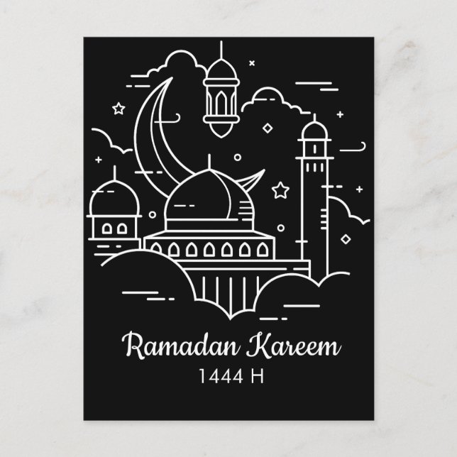 Line Art Ramadan Kareem - EID Mubarak Postcard Helg Vykort (Framsida)