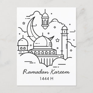 Line Art Ramadan Kareem - EID Mubarak Postcard Inbjudan Vykort