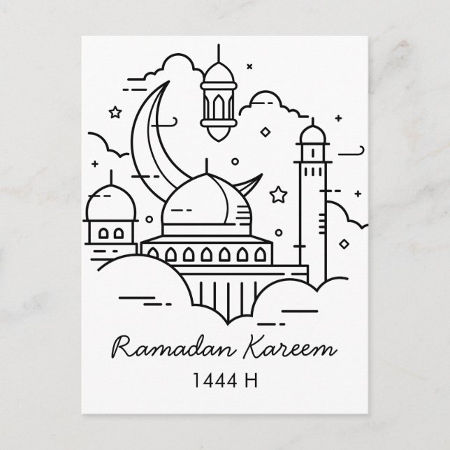Line Art Ramadan Kareem - EID Mubarak Postcard Inbjudan Vykort (Framsida)