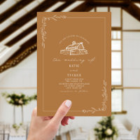 Line Art Rustic Barn Goldenrod Bröllop