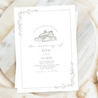 Line Art Rustic Barn Sage Grönt White Bröllop