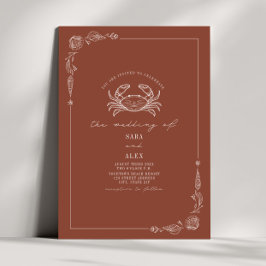 Line Art Rustic Terracotta Crab Beach Wedding Inbjudningar