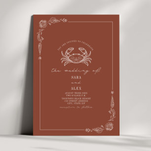 Line Art Rustic Terracotta Crab Beach Wedding Inbjudningar