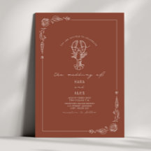 Line Art Rustic Terracotta Lobster Beach Wedding