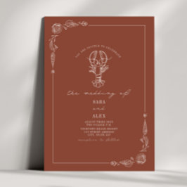 Line Art Rustic Terracotta Lobster Beach Wedding Inbjudningar