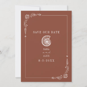 Line Art Seashell Terracotta Rustic Beach Wedding Spara Datumet