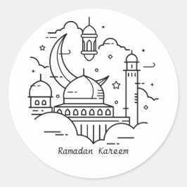 Line Art white Ramadan Kareem Stickers Runt Klistermärke