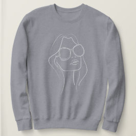 Line Art Womans Ansikte Grått T Shirt