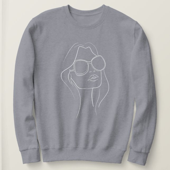 Line Art Womans Ansikte Grått T Shirt (Design framsida)
