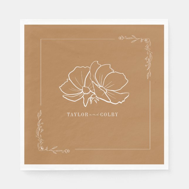 Line Blommigt Goldenrod Gult Bröllop Pappersservett (Framsidan)