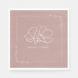 Line Blommigt Rosa Earth Tone Bröllop Pappersservett