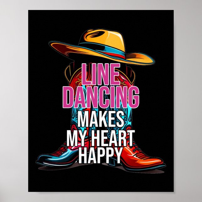 Line Dancing gör mitt hjärta Lycklig Land Westernt Poster (Framsidan)