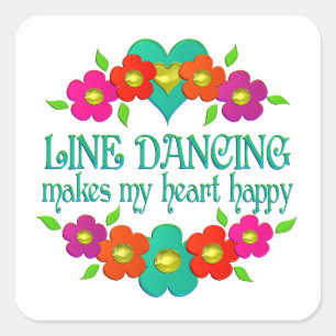 Line Dancing Heart Lycklig Fyrkantigt Klistermärke