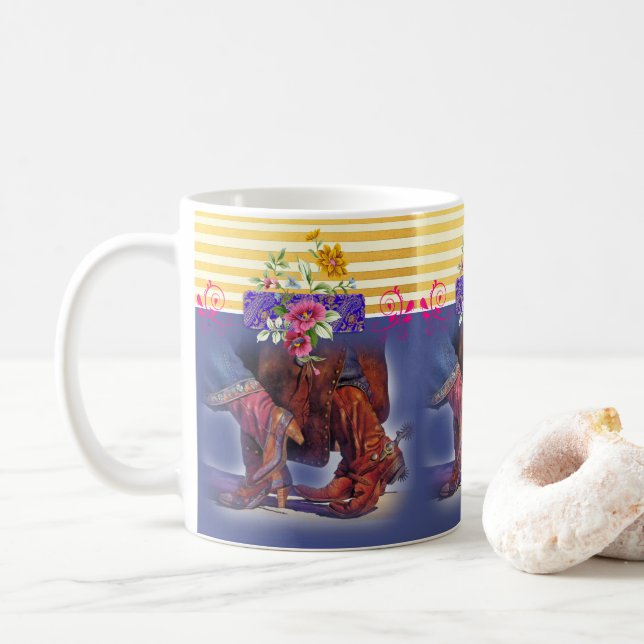 Line Dancing Land Rand Gult Blue Mugg (Med munk)