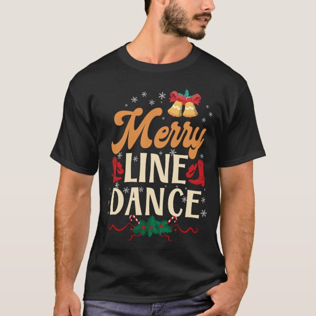 Line Dancing Merry Line Dance jul T Shirt (Framsida)