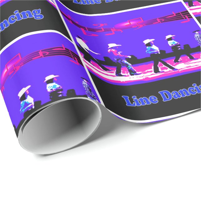 Line Dancing Western Group Blue, Black Rosa Presentpapper (Rullad Hörn)