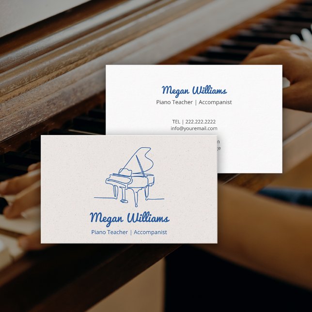 Line Drawing Grand Piano Teacher Music Lesson Visitkort (Line Drawing Grand Piano Teacher Music Lesson Business Card)