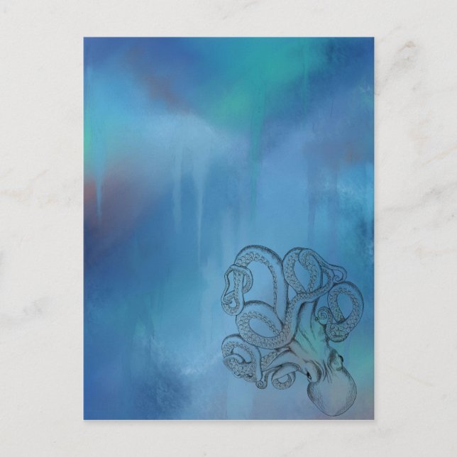 Line Drawing Realism Bläckfisk Vykort (Framsida)