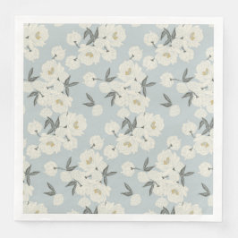 Line Drawn Peony in Cream on Light Blue-Napkin Pappersservett