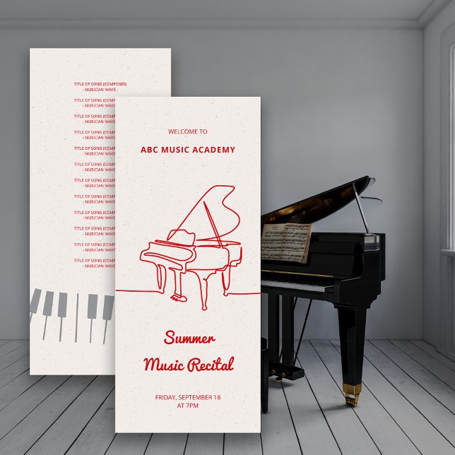 Line Grand Piano Music Recital Programlista Inbjudningar (Line Grand Piano Music Recital Program List)